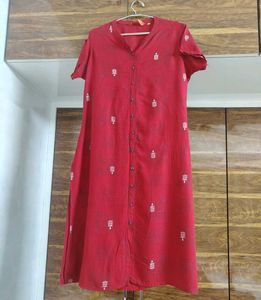 Red Cotton Blend Kurta