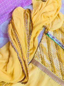 Yellow Embroidered Anarkali Suit Set