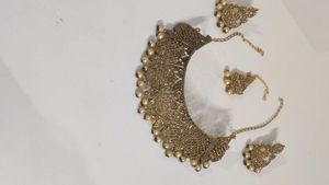 CZ Golden Choker Set With Pearl Desig