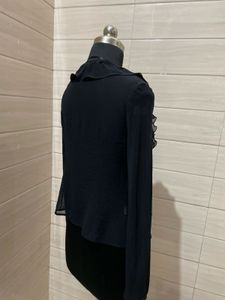 Mango Sequence Ruffled Black Blouse