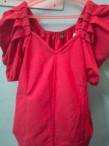 Cute Pink Puff Ruffled  Sleeve Top