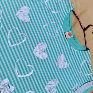 Cyan Crop Top with Silver Heart Print | Fits S-M