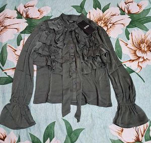 Shein Flounce Sleeve Textured Tailored Fit Layered