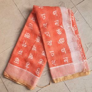 Orange And White Saree