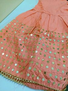 Peach Embellished Kurta And Palazzo
