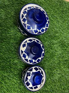 Blue Ceramic Bowls with Lids - Set of 3