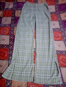 Green Plaid Flared Pants
