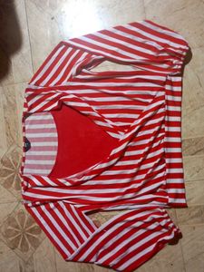 Red & White Striped Long Sleeve Top