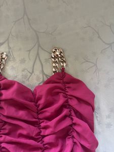 Pink Chain Strap Ruched Top