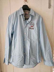Sky Blue Mufti Shirt Styled With Patches
