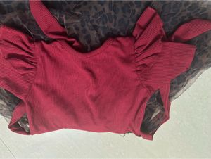 Girls Red &amp; Leopard Print Dress