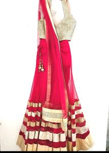 Beautiful Rose Red Multi Colour Lehnga Choli With