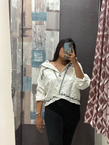 Embroidered White Denim Jacket