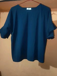 Blue Ruffle Sleeve Top