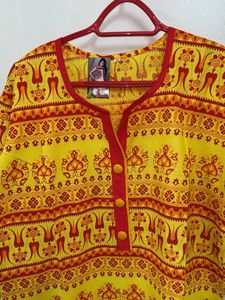 Bright Yellow Rajasthani Printed Kurti
