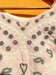 Embroidered V-Neck Straight Kurta