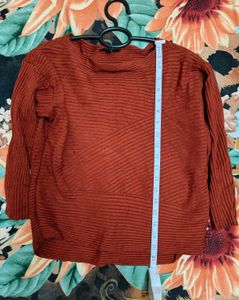 Cotton Red Ribbed Turtleneck Sweater Top Women