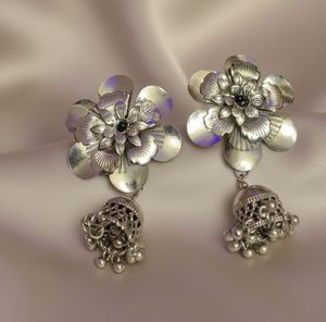 Floral Jhumka Earrings silver