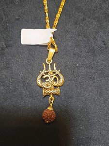 2K Gold Polish Om Shiv Trishul Locket With Chain