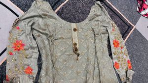 Elegant Grey Embroidered Sharara Suit