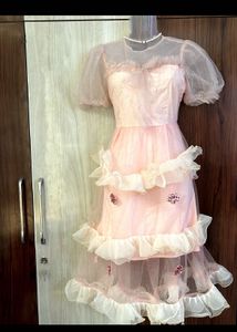 Vintage Pink Ruffled Party Dress❤️🌸