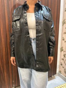 Faux Leather Button-Down Shirt