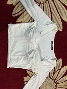 White Long Sleeve Crop Top