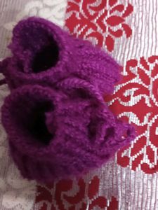 Handmade Knitted Purple Booties