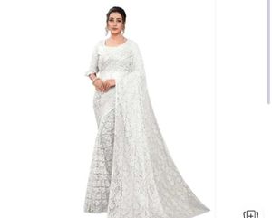 Beautiful White Net Designer Saree