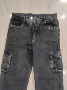 Black Charcoal Cargo Jeans