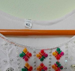 White Embroidered Peasant Top