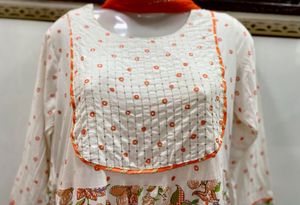 Floral Cotton Maxi Dress With Pants &amp; Dupatta