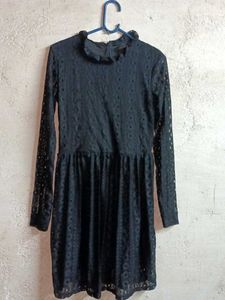 Stylish Lace Long Sleeve Mini-Dress Black 🖤