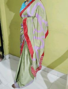 Elegant Olive &amp; Lavender Striped Saree