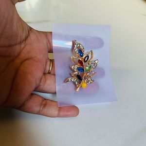 Multicolor Leaf Design Brooch / Saree Pin