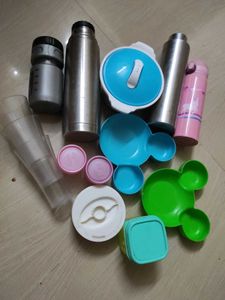 Water bottle, plates