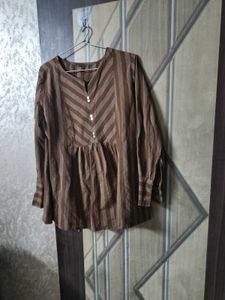 Striped Brown Tunic Top office wear