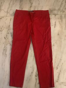 Fabels By Fabindia Red Calf Length Trousers