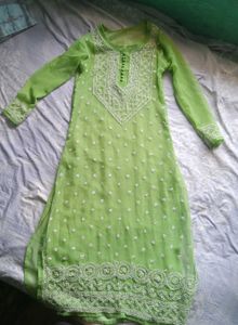 Lime Green Embroidered Kurti