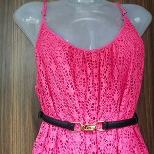 Pink Lace Asymmetric Dress