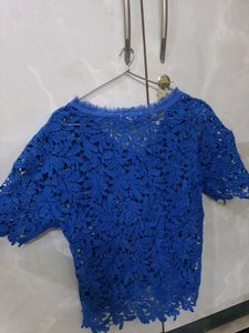 Blue Schiffli Top