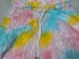 Multicolour Fur Midi Party Wear Dress