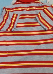 Retro Striped Polo Shirt - Red, Yellow & Grey