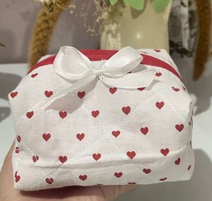 Heart Print Cosmetic Bag with Bow❤️