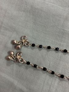 Silver Anklets with Black Beads