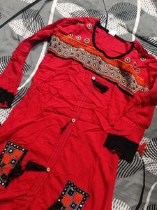 Red Embroidered Kurta