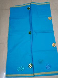 Kota Cotton Saree With Plastic Mirror Thread Work