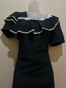 Korean Pintrest Black Dress with White Trim