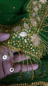 Green dupatta with aari work
