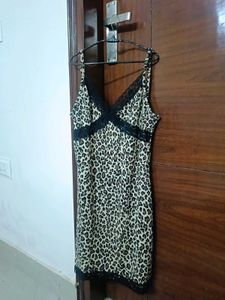 Leopard Print lace neck Mini Dress